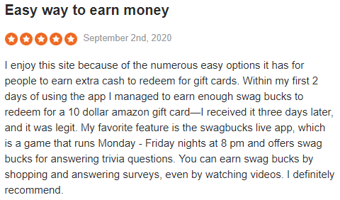 Swagbucks Sitejabber Positive Testimonial 2