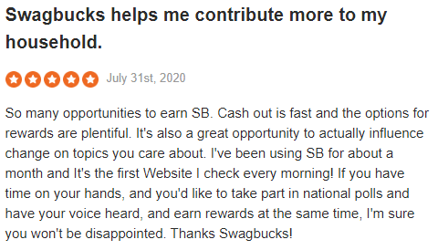 Swagbucks Sitejabber Positive Testimonial 4