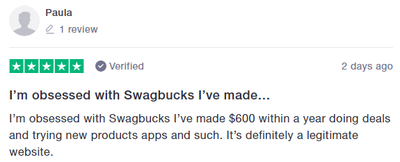 Swagbucks Trustpilot Positive Testimonial 1