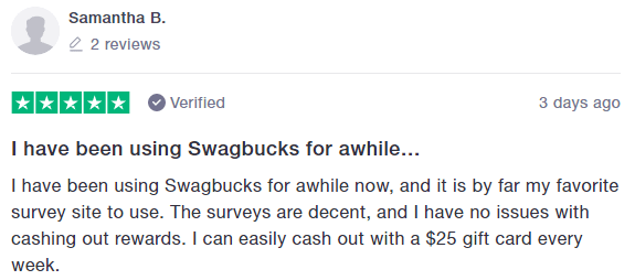 Swagbucks Trustpilot Positive Testimonial 3