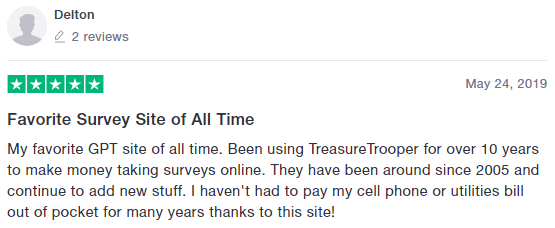 Treasure Trooper Trustpilot Positive Review