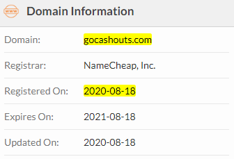 GoCashouts Domain Name Registration Date