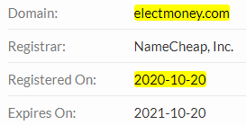 ElectMoney.com Domain Name Registration Date