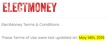 ElectMoney.com Terms And Conditions Update Date