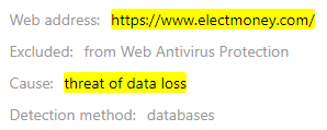 ElectMoney.com Threat of Data Loss Antivirus Alert