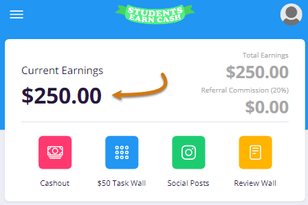 StudentsEarnCash.co Fake Account Balance