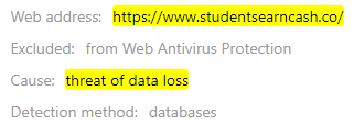StudentsEarnCash.co Threat of Data Loss Antivirus Alert