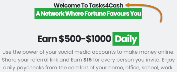 Tasks4Cash.com Home Page