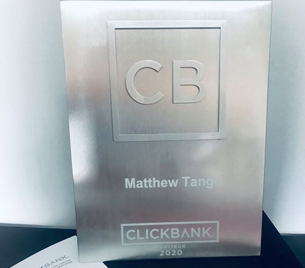 Matthew Tang ClickBank Platinum Award