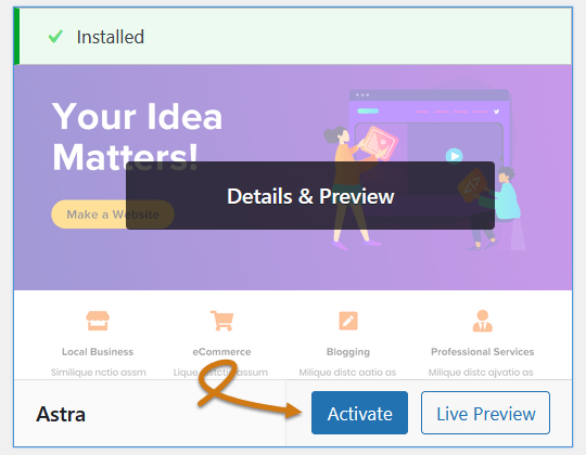Activate Your Installed WordPress Theme