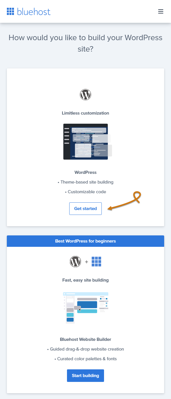 Bluehost Pick Your Website Platform