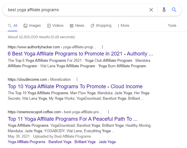 Best Yoga Affiliate Programs Google Search Example