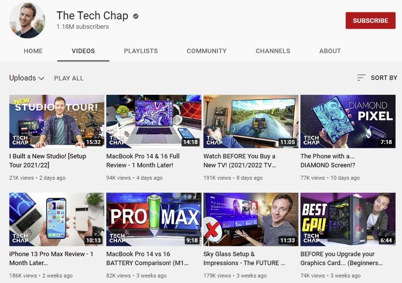 The Tech Chap YouTube Channel Example