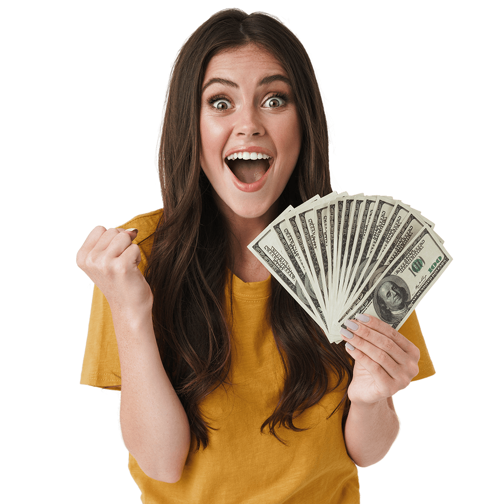 Excited Woman Holding Money